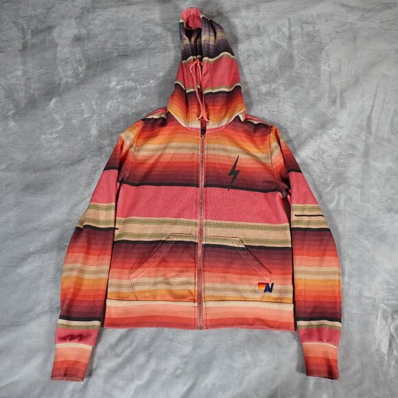Aviator Nation Tops - Aviator Nation Serape Bolt Striped Hoodie Womens XS Made In USA Faded Multicolor